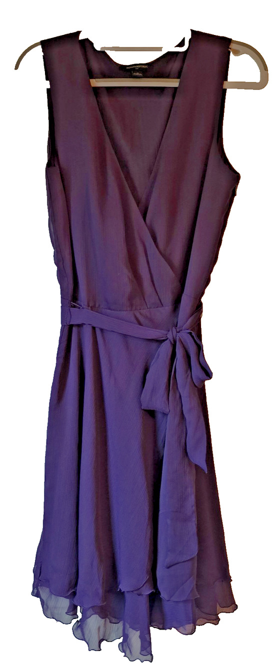 Banana Republic Purple Faux Wrap Dress Ruffle Hem Sleeveless Belted Women’s 10